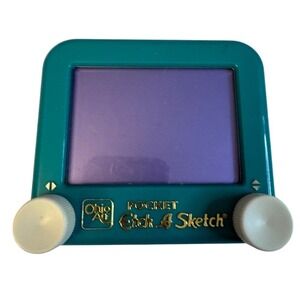 Pocket Etch A Sketch Ohio Art Teal Mini Travel Toy - VIntage